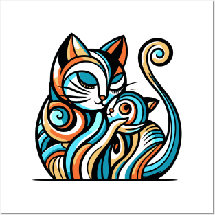 Pop art cat illustration. cubism cat illustration Posters and Art